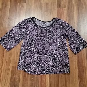 XL George Purple and Black Floral Peasant Top